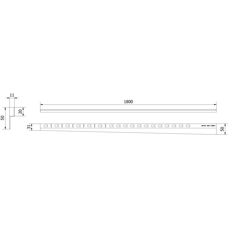 Mexen Line-B sieninė nuolydžio juosta 180 cm kairė, juoda - 187002180L
