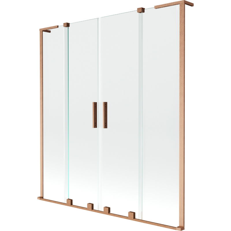 Mexen Velar L Dvigubas dviejų dalių stumdomas vonios pertvaras 160 x 150 cm, permatomas, šlifuotas varis - 896-160-003-02-65