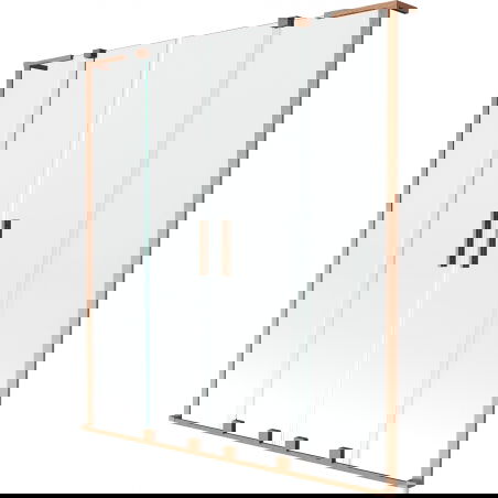 Mexen Velar L Dvigubas dviejų dalių stumdomas vonios pertvaras 160 x 150 cm, permatomas, šlifuotas varis - 896-160-003-02-65