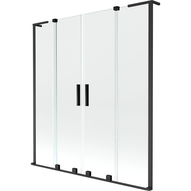 Mexen Velar L Duo dvivėrės stumdomos vonios ekranas 160 x 150 cm, permatomas, juodas - 896-160-003-02-70