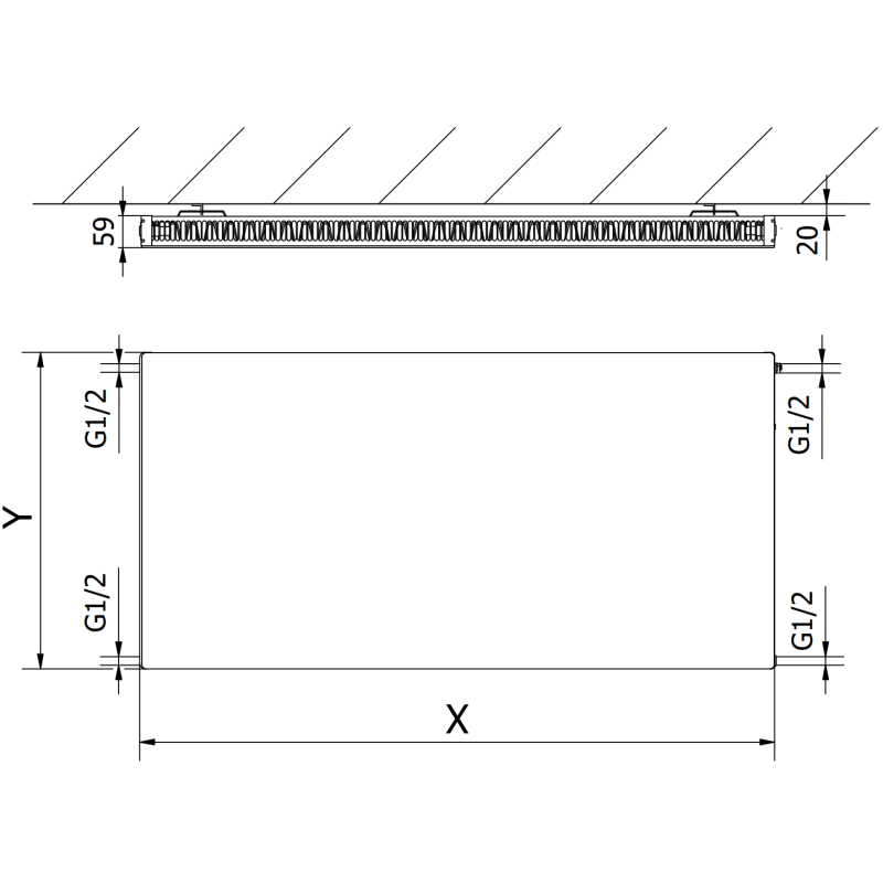 Mexen Flat CF11 plokščias radiatorius 400 x 1100 mm, šoninis prijungimas, 611 W, baltas - W411F-040-110-00