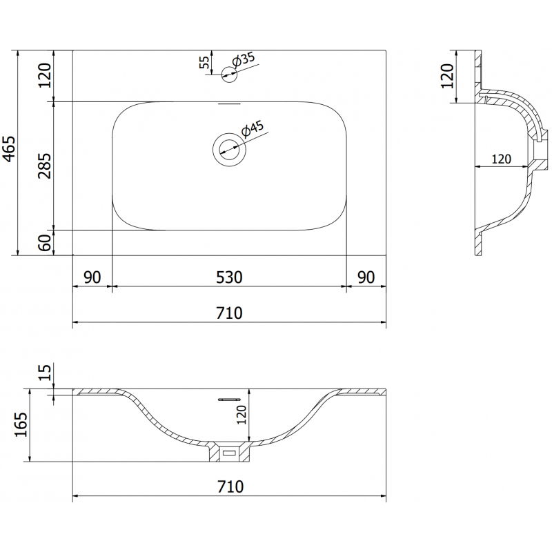 Mexen Vela įleidžiamas į stalviršį praustuvas 71 x 46,5 cm, balta blizgi - 25237000