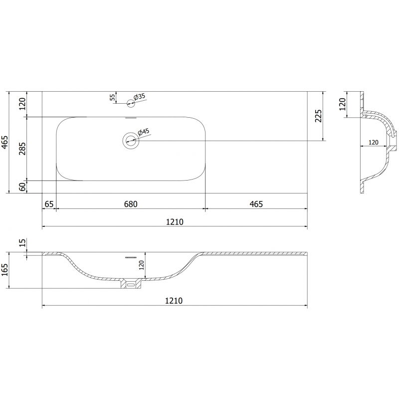 Mexen Vela įleidžiamas į stalviršį kriauklė kairinis 121 x 46,5 cm, balta matinė - 25231201L