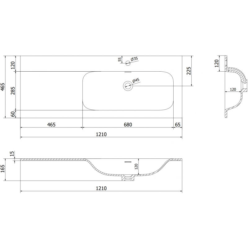 Mexen Vela įleidžiamas į stalviršį dešinėje pusėje 121 x 46,5 cm, balta blizgi - 25231200P