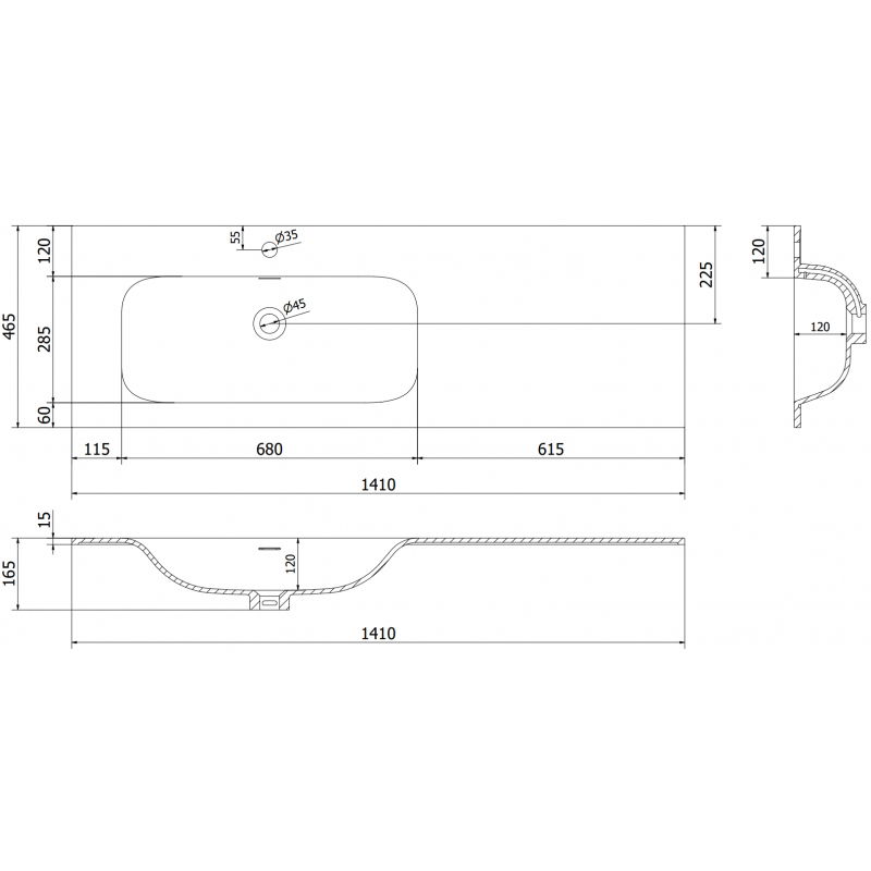 Mexen Vela į stalviršį įleidžiamas kairysis praustuvas 141 x 46,5 cm, blizgi balta - 25231400L