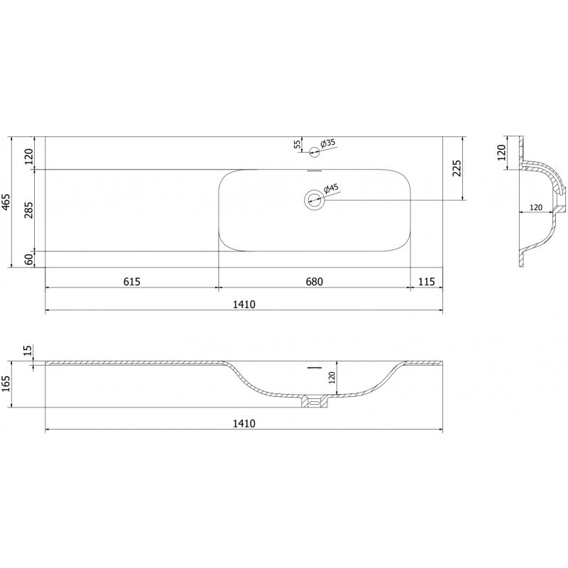 Mexen Vela įleidžiamoji kriauklė, dešinė, 141 x 46,5 cm, balta matinė - 25231401P