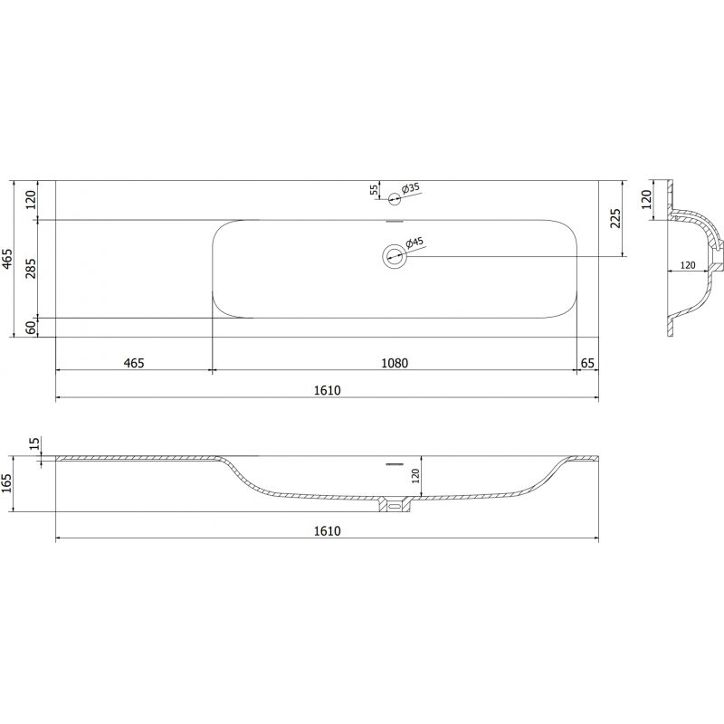 Mexen Vela įleidžiamas praustuvas, dešinysis, 161 x 46,5 cm, blizgus baltas - 25231600P