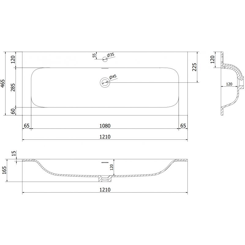 Mexen Vela praustuvas įmontuojamas į stalviršį 121 x 46,5 cm, juodas matinis - 25231271