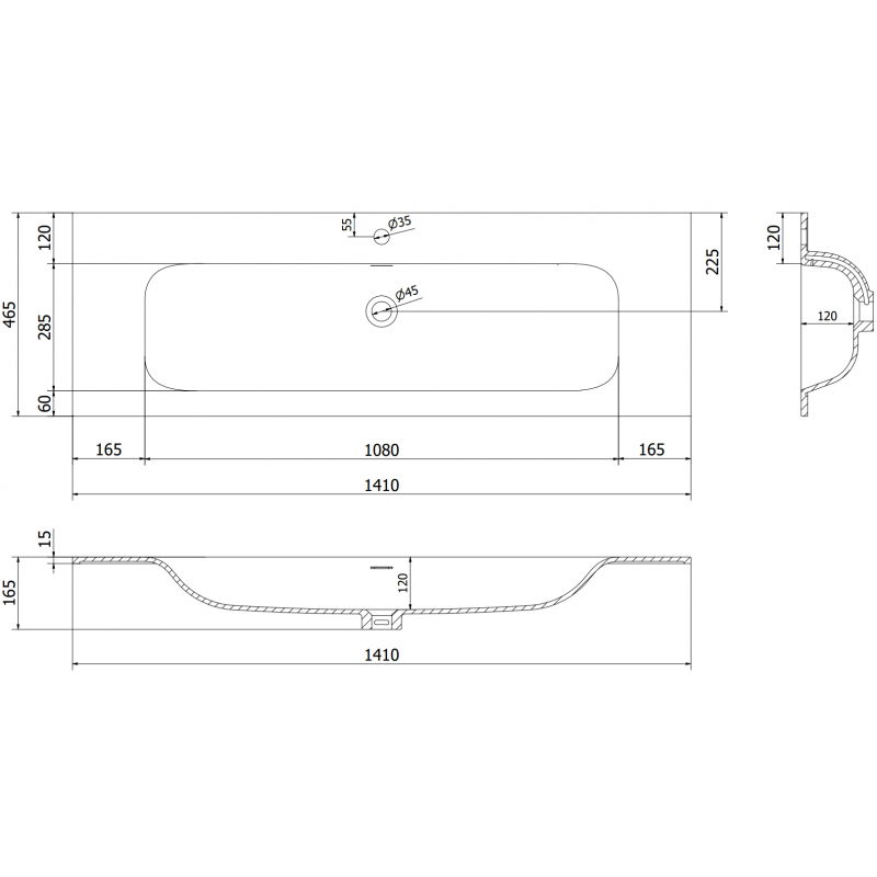 Mexen Vela įmontuojamas į stalviršį praustuvas 141 x 46,5 cm, juodas matinis - 25231471