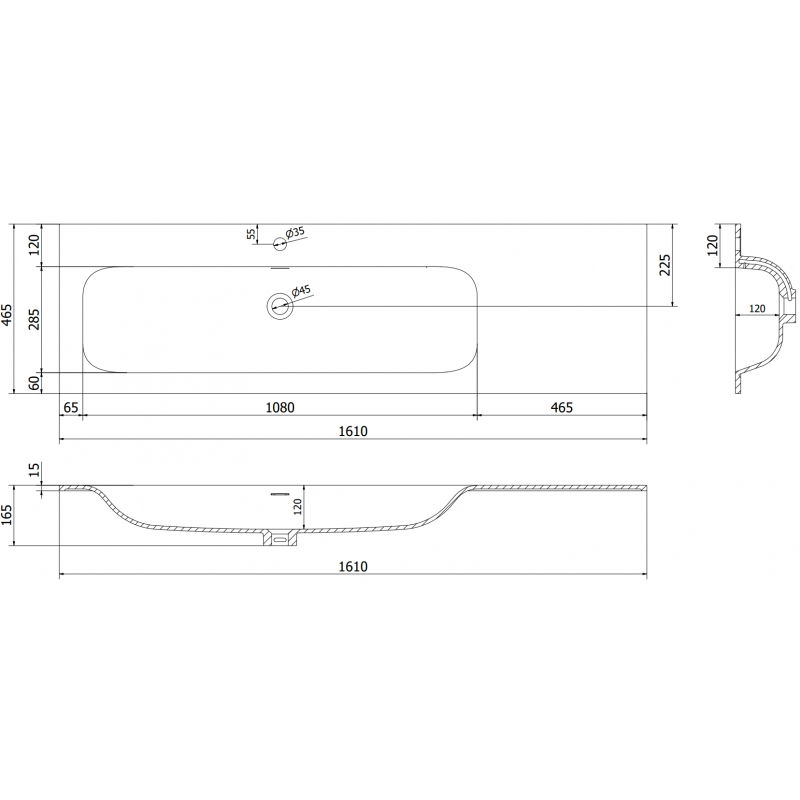 Mexen Vela įleistinė į stalviršį kairioji kriauklė 161 x 46,5 cm, juoda matinė - 25231671L