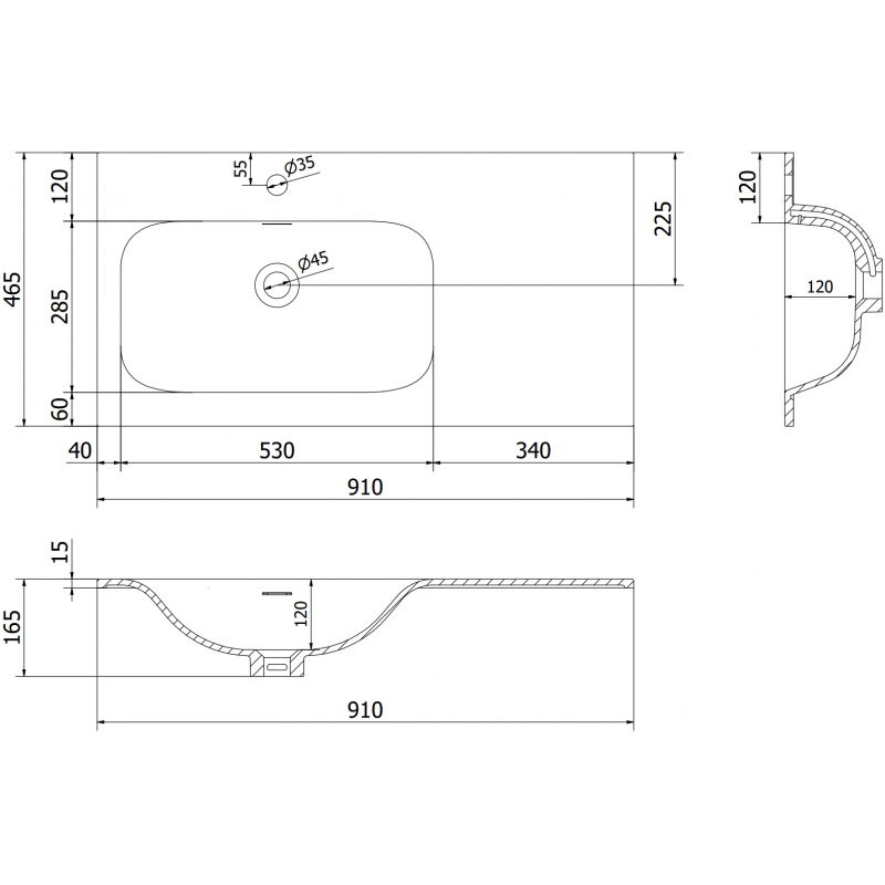Mexen Vela įleidžiama į stalviršį kairė 91 x 46,5 cm, balta matinė - 25239001L