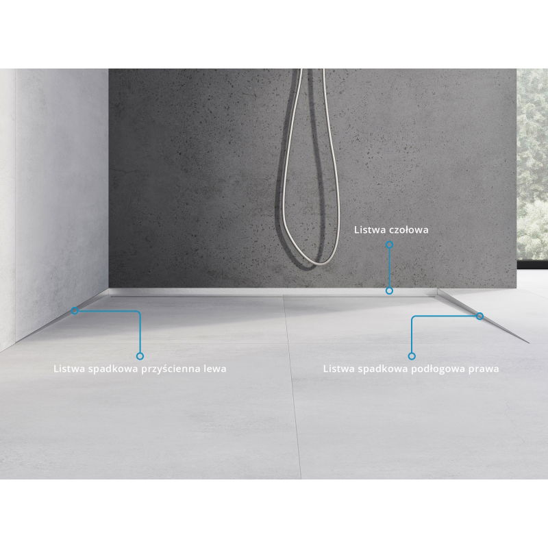 Mexen Line-B grindų kampinė juostelė 180 cm dešinė, inox - 181001180R