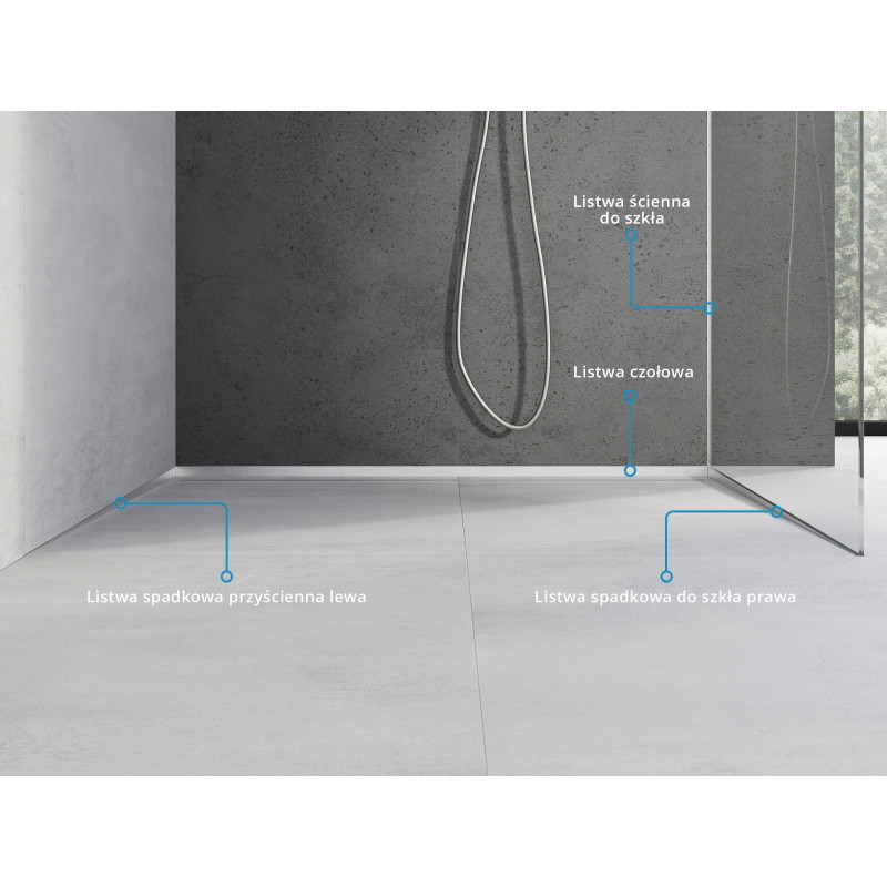 Mexen Line-B sieninė nuolydžio juosta 180 cm kairė, inox - 181002180L