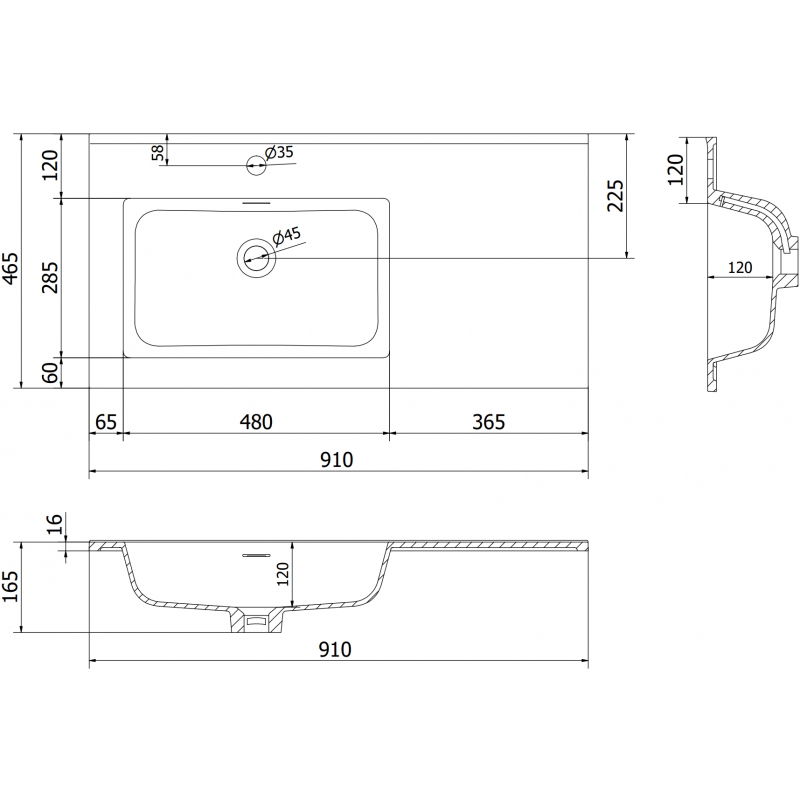 Mexen Otis įleidžiama praustuvė kairėje pusėje 91 x 46,5 cm, balta blizgi - 25189000L