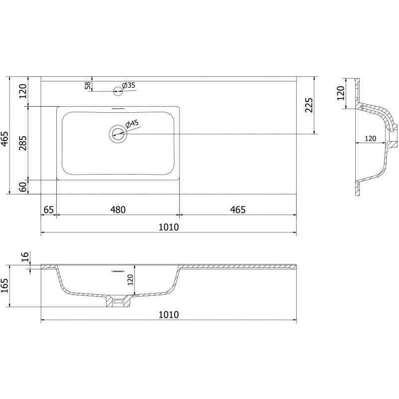 Mexen Otis įmontuojamas praustuvas kairysis 101 x 46,5 cm, juodas matinis - 25181071L