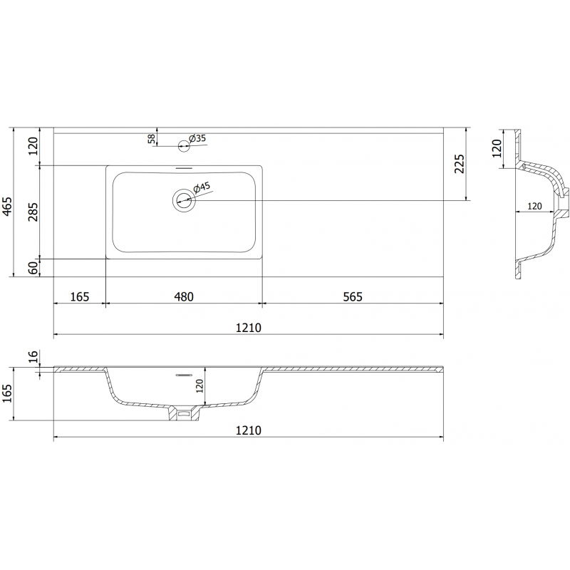 Mexen Otis įmontuojamas praustuvas kairysis 121 x 46,5 cm, balta blizgi - 25181200L