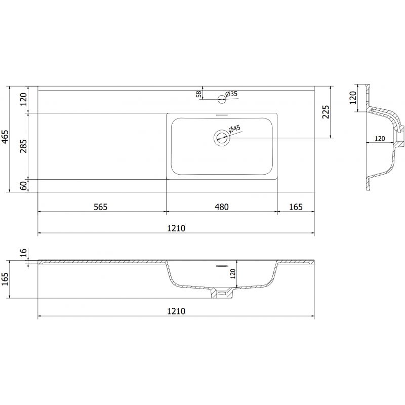 Mexen Otis įleidžiamas į stalviršį praustuvas dešinėje 121 x 46,5 cm, baltas matinis - 25181201P