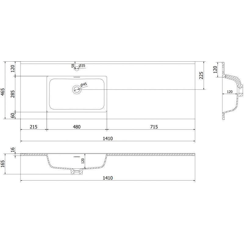 Mexen Otis įmontuojama į stalviršį kriauklė kairinė 141 x 46,5 cm, balta blizgi - 25181400L
