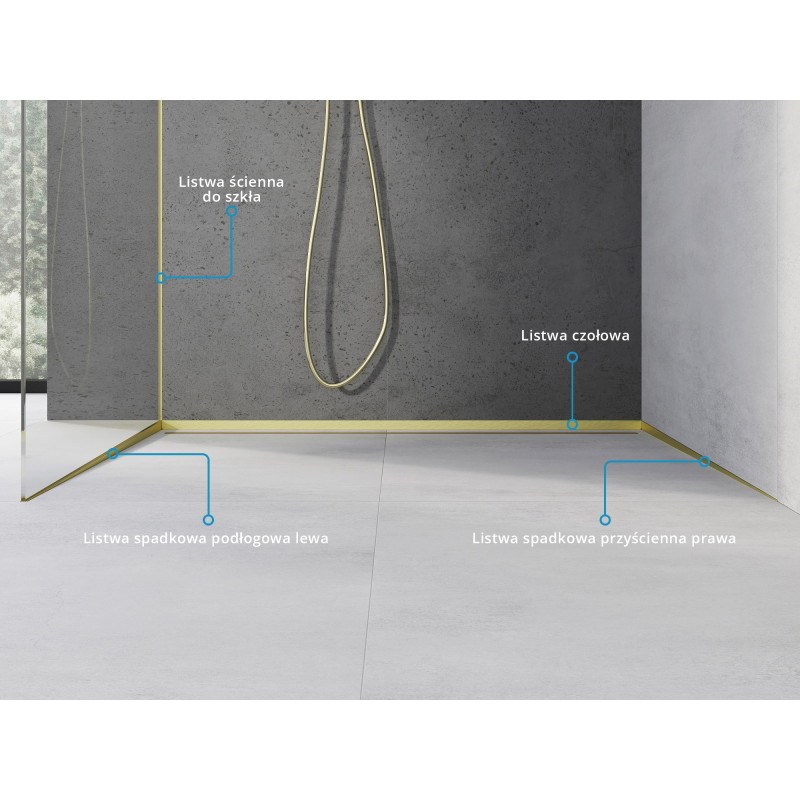 Mexen Line-B nuožulnus stiklo profilis 120 cm kairysis, auksinė šepetėlis - 185504120L