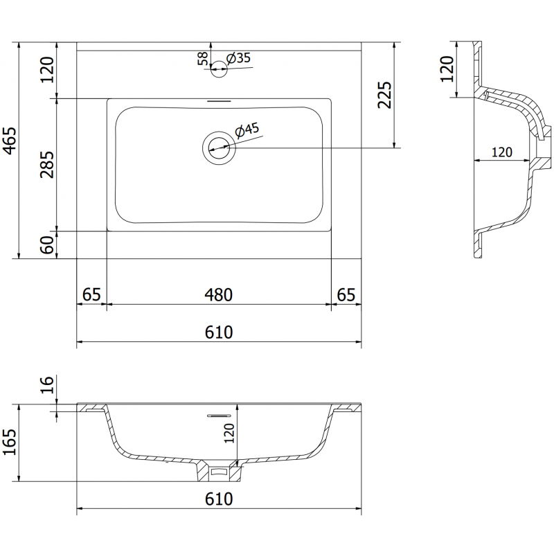 Mexen Otis įmontuojamas praustuvas 61 x 46,5 cm, baltas blizgus - 25186000