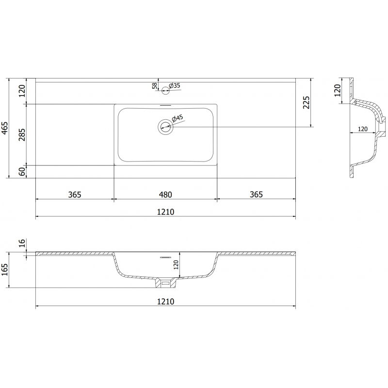 Mexen Otis įleidžiama kriauklė 121 x 46,5 cm, balta blizgi - 25181200