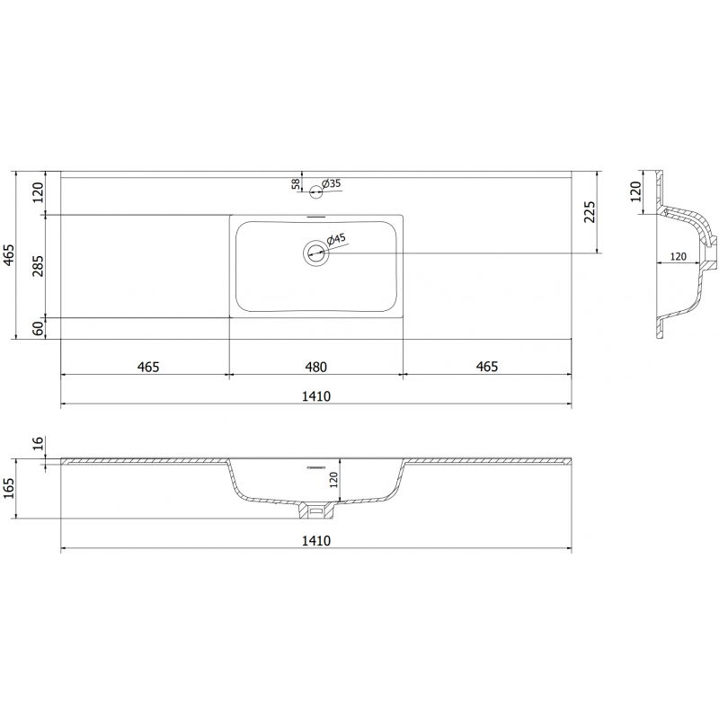 Mexen Otis įleido į stalviršį 141 x 46,5 cm, balta blizgi - 25181400