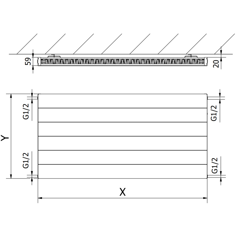 Mexen Line CL11 plokštinis radiatorius 400 x 700 mm, šoninis prijungimas, 389 W, baltas - W411L-040-070-00