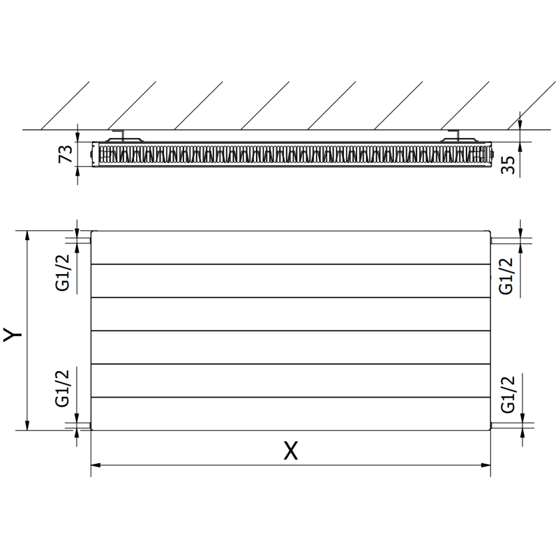 Mexen Line CL21 plokščias radiatorius 400 x 1800 mm, šoninis prijungimas, 1428 W, baltas - W421L-040-180-00