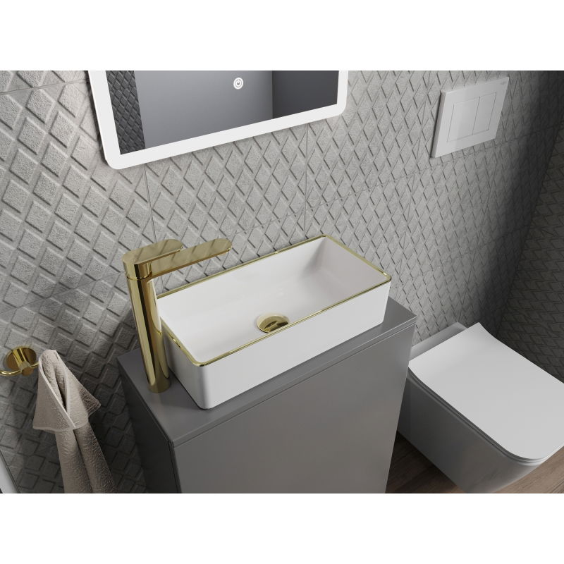 Mexen Nadia praustuvo praustuvo praustuvas 46 x 23 cm, baltas/auksinis kraštas - 21614605