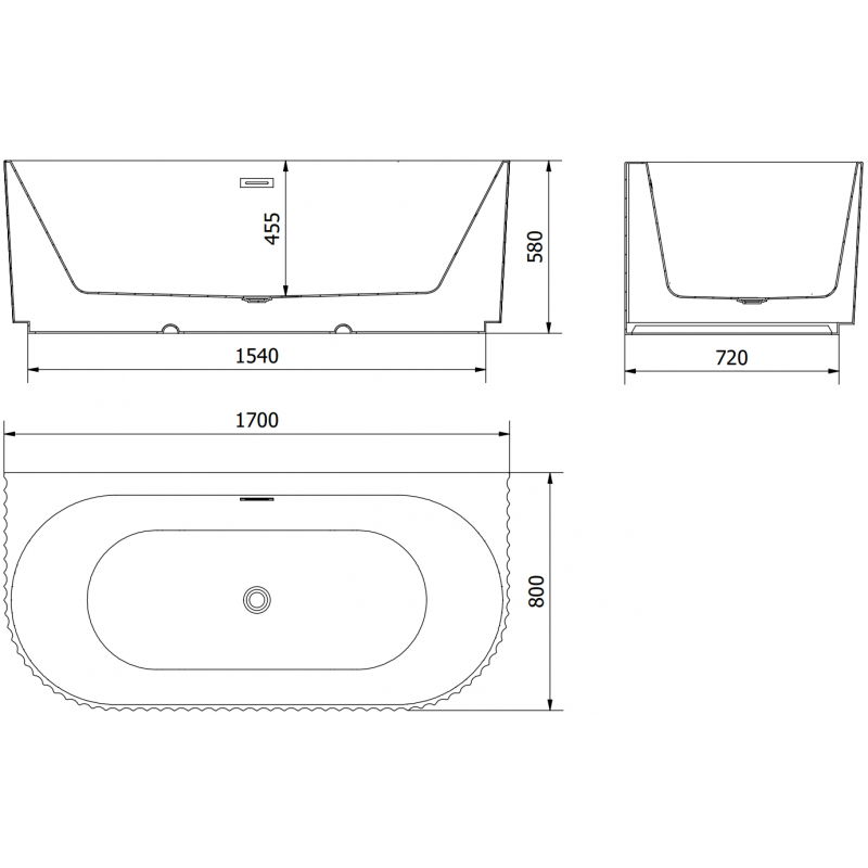 Mexen Sella laisvai stovinti sieninė rifliuota vonia 170 x 80 cm, balta blizgi, gun metal perpylimas - 52711708000-95