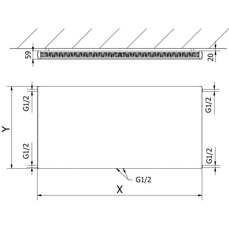 Mexen Flat CCF11 plokštelinės 400 x 1500 mm, centrinis apatinis prijungimas, 833 W, baltas - W6C11F-040-150-00