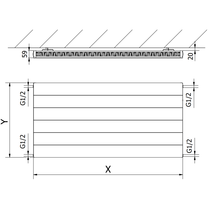 Mexen Line CL11 plokščias radiatorius 900 x 600 mm, šoninis prijungimas, 654 W, antracitas - W411L-090-060-66