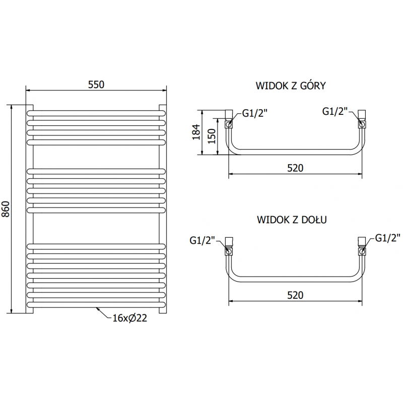 Mexen Apollo vonios radiatoriui 860 x 550 mm, 481 W, juodas - W117-0860-550-00-70