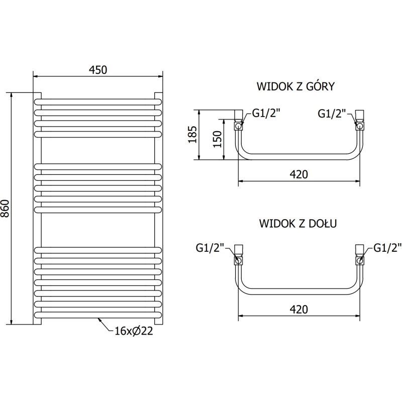 Mexen Apollo vonios radiatorių 860 x 450 mm, 424 W, juodas - W117-0860-450-00-70
