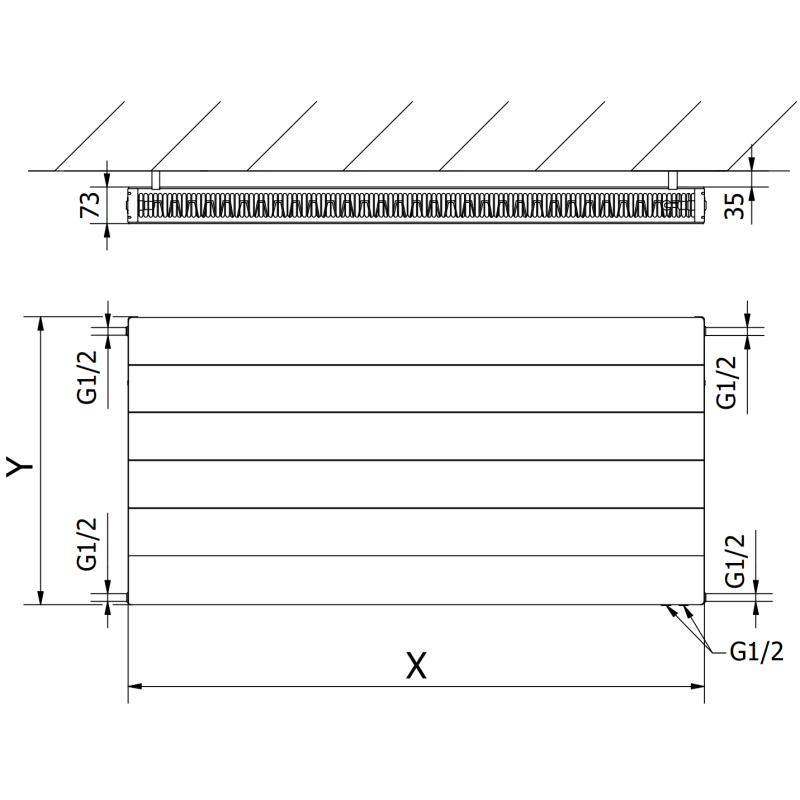 Mexen Line CVL21 plokštinis radiatorius 400 x 1600 mm, apatinis prijungimas, 1270 W, antracitas - W621L-040-160-66