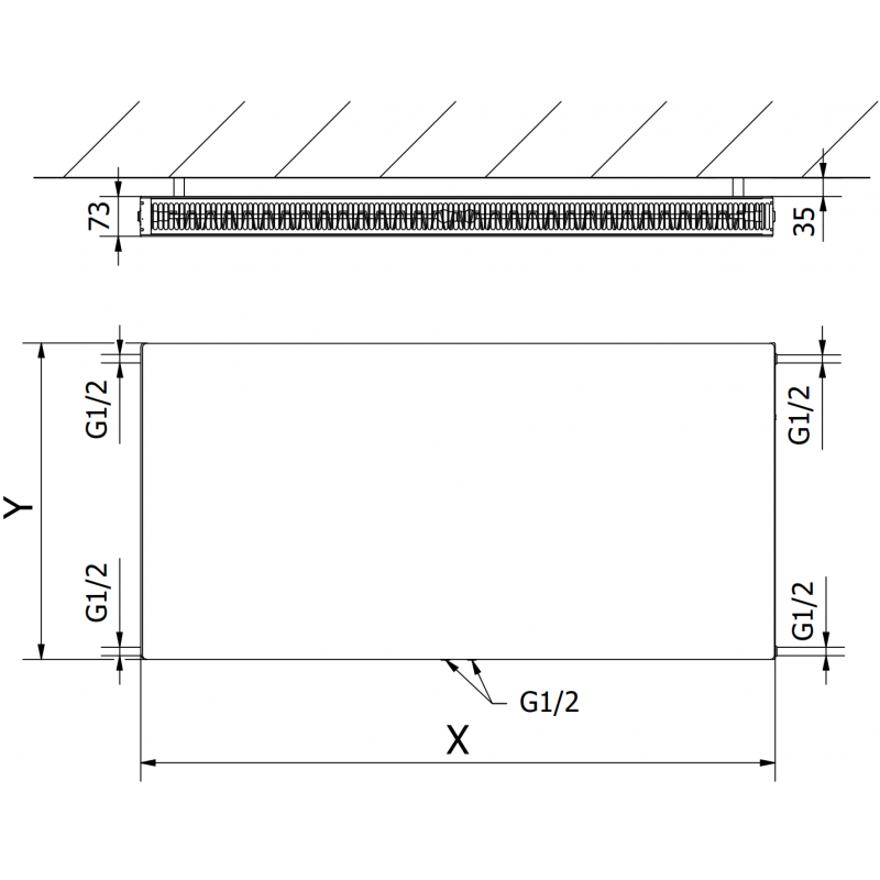 Mexen Flat CCF21 plokščiasis radiatorius 400 x 400 mm, apatinis centrinis prijungimas, 318 W, antracitas - W6C21F-040-040-66