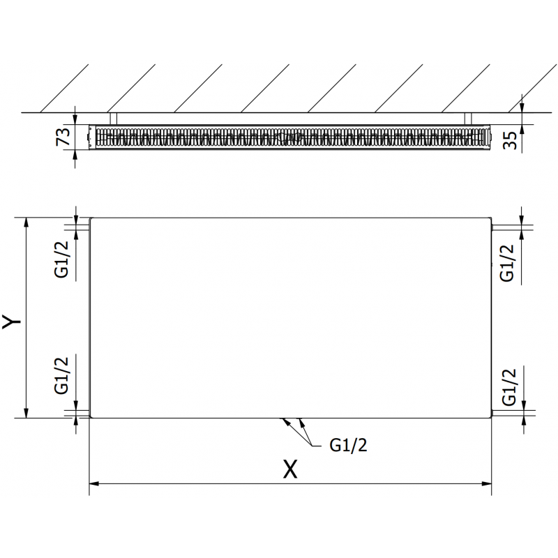 Mexen Flat CCF21 plokštės radiatorius 400 x 1400 mm, apatinis centrinis jungimas, 1111 W, antracitas - W6C21F-040-140-66
