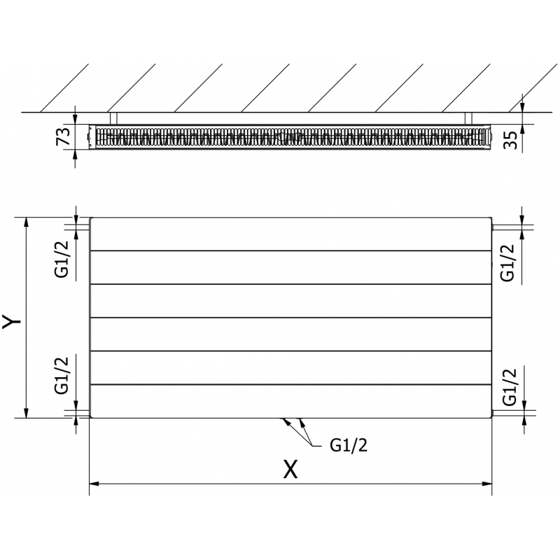Mexen Line CCL21 plokštinis radiatorius 300 x 1300 mm, centrinis apatinis prijungimas, 820 W, antracitas - W6C21L-030-130-66