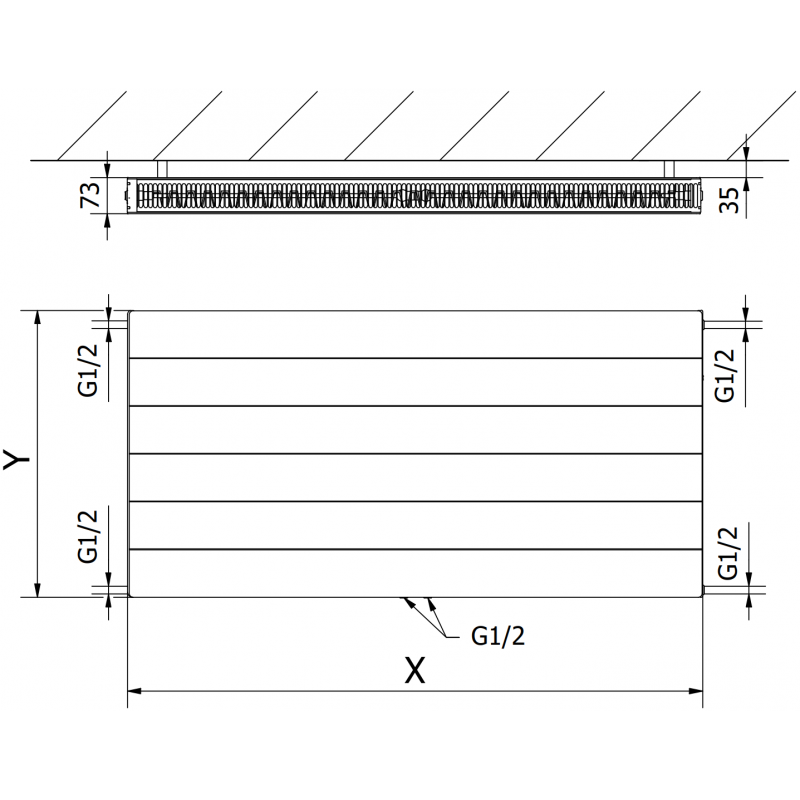 Mexen Line CCL21 plieninis radiatorius 400 x 1200 mm, apatinis centrinis prijungimas, 953 W, antracitas - W6C21L-040-120-66