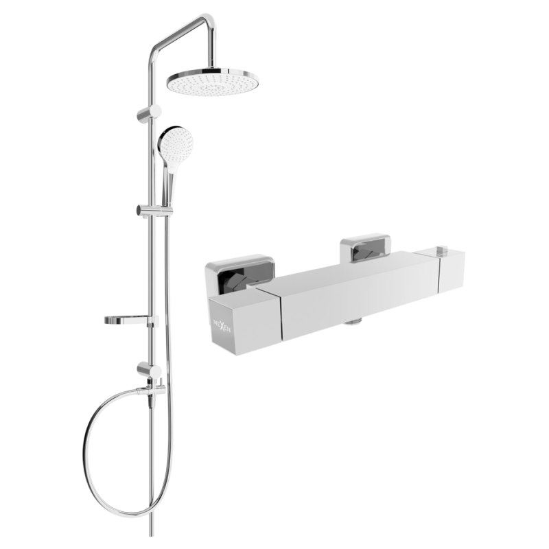 Mexen Cube Erik išorinis dušo komplektas su termostatiniu lietaus dušu ir dušo maišytuvu, chromas - 77200205-00