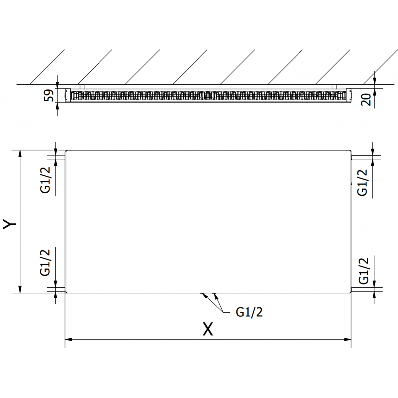 Mexen Flat CCF11 plokščias radiatorius 400 x 1800 mm, apatinis vidurinis prijungimas, 998 W, juodas - W6C11F-040-180-70