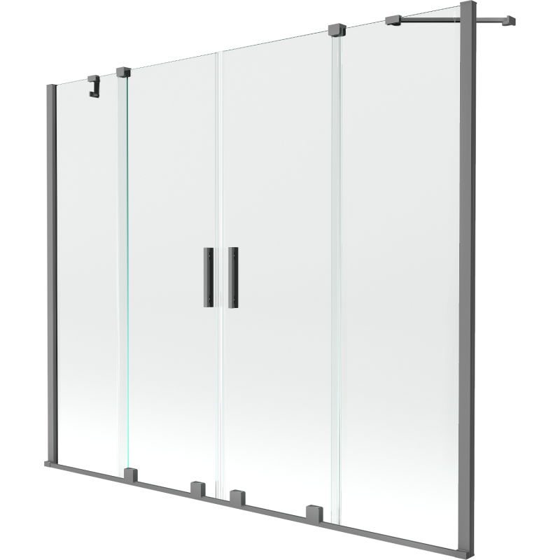 Mexen Velar Dvigubas dušo duris, 2 dalių, slankusis, 190 x 150 cm, skaidrus, ginklų metalo spalva - 896-190-000-02-95