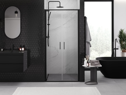 Mexen Exo-B Duo dvivietės atveriamos dušo durys 90 cm, skaidrios, juodos - 814-090-000-70-00