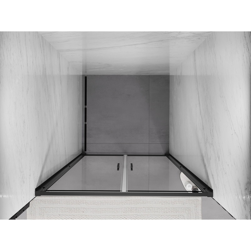 Mexen Exo-B Duo dvivėrės dušo durys 100 cm, permatomos, juodos - 814-100-000-70-00