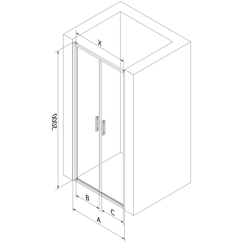 Mexen Exo-B Duo dvivėrės dušo durys, 80 cm, skaidrios, juodos - 814-080-000-70-00