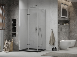 Mexen Lima sulankstomas dušo kabina 120 x 80 cm, skaidrus, chromas + Flat padėklas, juoda - 856-120-080-01-00-4070