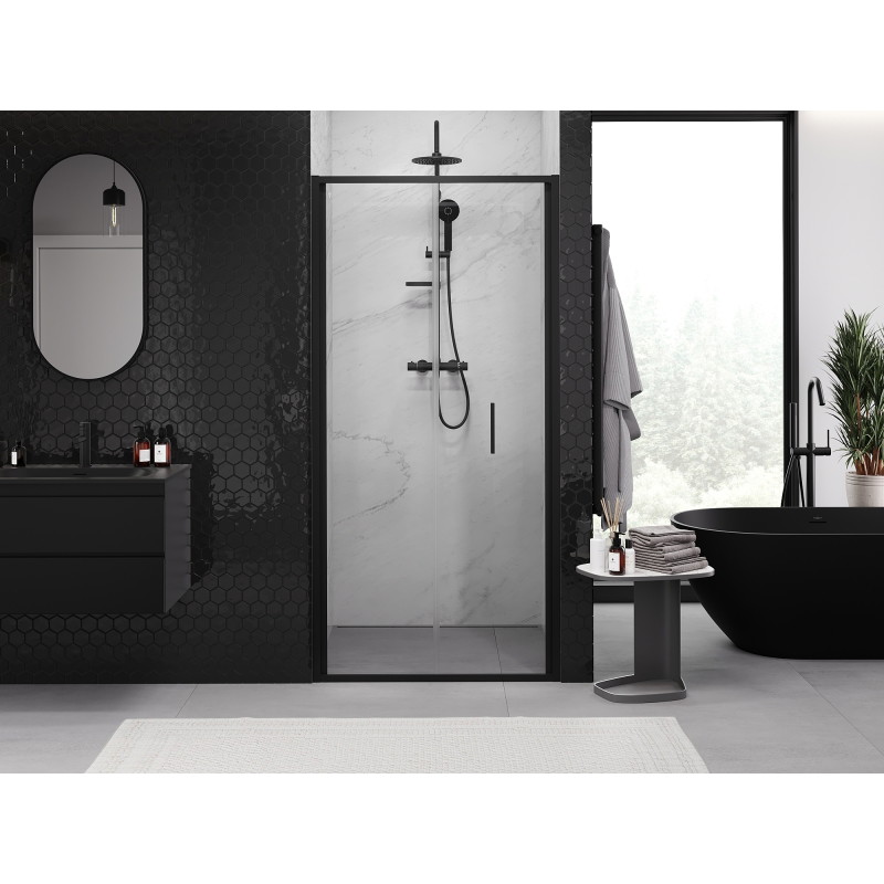 Mexen Exo-F sulankstomos dušo durys 65 cm, skaidrios, juodos - 816-065-000-70-00