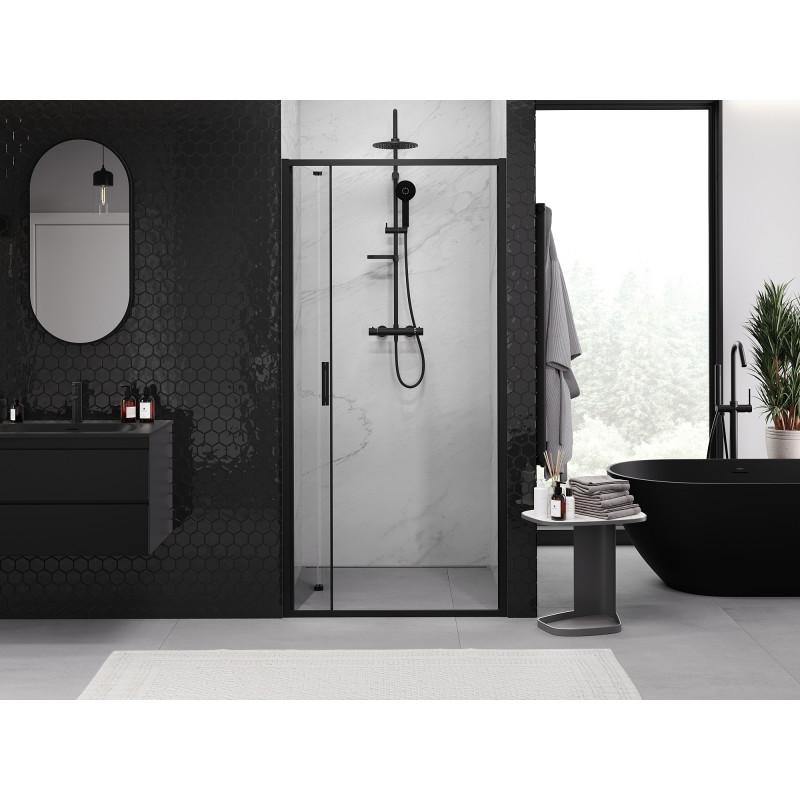 Mexen Exo-F sulankstomos dušo durys 95 cm, skaidrios, juodos - 816-095-000-70-00