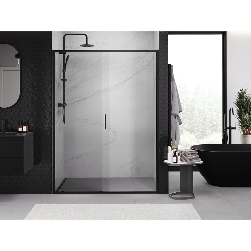 Mexen Exo-S 145 cm pločio stumdomos dušo durys, skaidrios, juodos - 8151-145-000-70-00