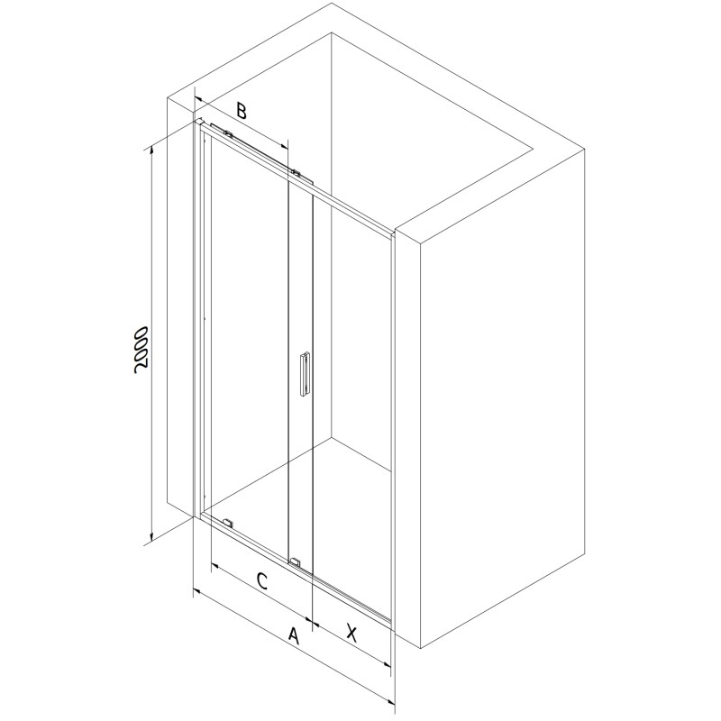 Mexen Exo-S stumdomos dušo durys 150 cm, permatomos, juodos - 8151-150-000-70-00